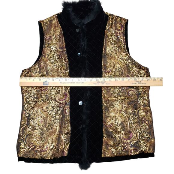 Reversible Quilted Velvet Paisley Vest by Chico’s, Rabbit Fur Collar, Sz M VTG - Picture 8 of 10
